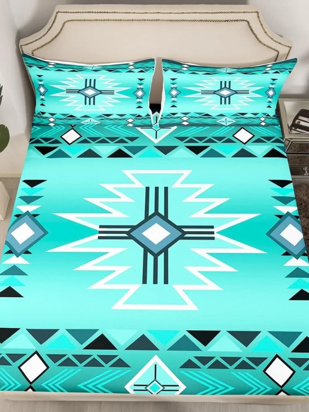 Bright Green Aztec Tribal Arrow Bed Sheet Twin Size,Southwest Fitted Sheet Rusti